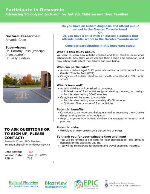Recruitment flyer for HB schoolyard inclusion study