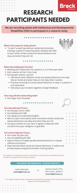 Recruitment poster for Brock study on discrimination training